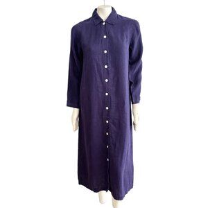 NWT TOOFAN 100% Linen Relaxed Fit Long Sleeve Maxi Shirt Dress Deep Purple SZ S